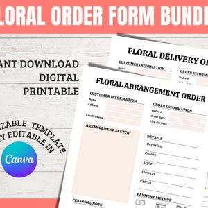 Floral delivery order form template sheet with editable customer and order fields
