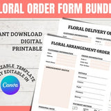 Floral Order Form Template, Editable Flower Bouquet Arrangement and Delivery Forms for Small Business Florists