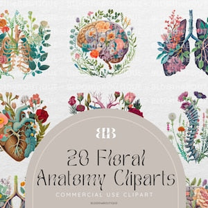 Floral anatomical heart and lung clipart bundle with medical-style illustration designs