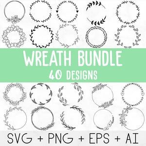 Wreath SVG bundle with floral, heart, and laurel wreath and circle frame designs