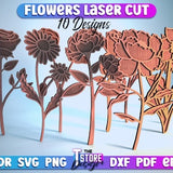 Flowers Laser Cut SVG Bundle | Flower SVG Design | Laser Cut Files