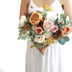 Yellow & Orange Silk Flowers Bouquet l Mustard Theme Wedding Bouquet l Bridal Bouquet