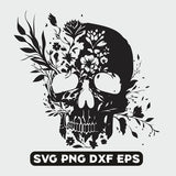 Floral skull svg, skull with flowers silhouette, skull clipart, skeleton svg, floral skeleton