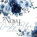 Navy Dusty Blue Watercolor Flowers Clipart Floral Clip Art Wedding Graphics Dark Light Pastel Roses Greenery Botanical Bouquets Elements PNG