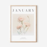 Birth Month Flower Print, January Birthday  Carnation Print, Watercolour Flower, Vintage Flower,Instant Download
