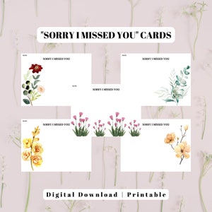 Floral Sorry I Missed You cards set, printable digital download with 4 designs