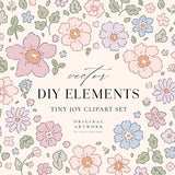 Flowers Clipart Tiny Joy - Botanical Flower Clip Art - Vector Flower Illustration - Individual PNG - Logo Print Cute Kawaii Flowers SVG