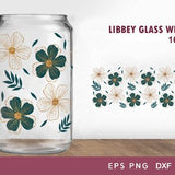 16oz clear glass cup wrap with teal, white and yellow daisy and floral pattern