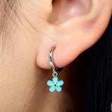 Sterling Silver Enamel Forget-me-not Flower Huggie Hoops, Dainty Dangle Forget Me Not Flower Earrings, Flower Hoops_ Daisy Hoop Earrings