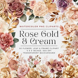 83 Rose Gold and Cream Flowers PNG, Watercolor Floral Clipart Bouquets, Elements, Commercial Use, Digital clipart PNG