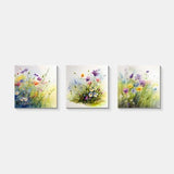 Meadow colourful Flowers set of three Wall Art watercolour Canvas Print Picture Home Decor Handmade Wall Hangings Fast Free UK Delivery