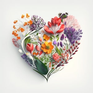 Floral heart print poster with colorful flower illustration
