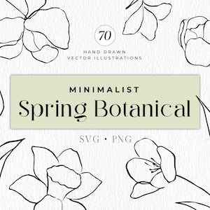 Minimalist spring botanical line art with flowering outlines, black on light background