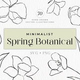 Botanical Line Art, Minimalistic Spring Flowers, Floral Line Art Clipart, Vector Illustrations, Commercial Use