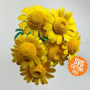 Yellow daisy-style paper flower SVG template for cutting machines, multiple blossoms