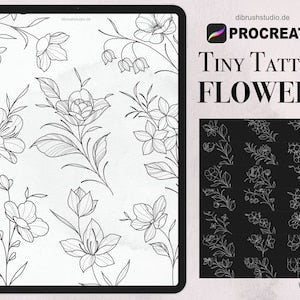 Floral filigree tattoo stamp sheet with fine-line flower outlines