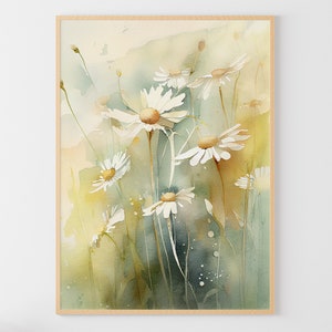 Daisy Watercolor Meadow Painting Wildflowers Art Print Floral Poster Flowers Wall Art
