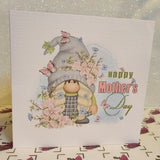Happy Mother's Day Card Handmade Watercolour Cute Gonk With Flowers Mum Swarovski Crystal Detail Glitter Square Linen Effect Free Delivery