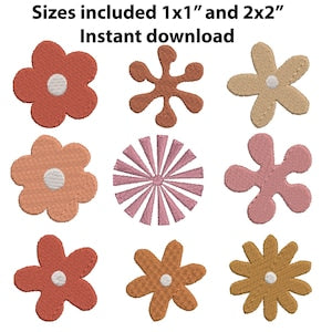 Retro flower embroidery design bundle, set of 9 retro-style flower shapes, instant download