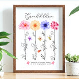 Personalised Flowers Grandma Gift, Grandmother Gift, Grandchildren Family Tree Print, Birthday Gift For Grandma Grandkids, Mothers Day Gift