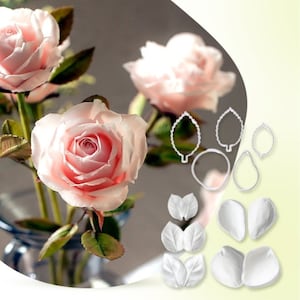 Floral silicone mold set with rose and petal flower cutter shapes