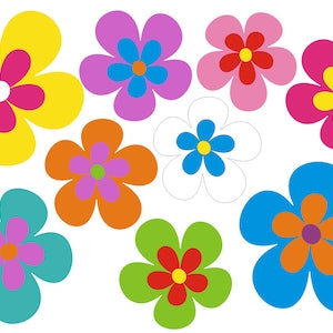 Colorful flower sticker set with multiple mini hippie-style decals, 5-pack look