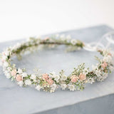 Lily of the valley head wreath, pale pink white flower crown wedding, floral headband, bride headpiece, crystal hair piece, flower girl halo