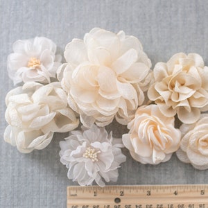 Ivory fabric flower variety bundle, assorted rosette blooms in multiple sizes
