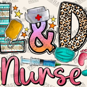Nurse-themed sublimation graphic set with leopard letter D, mask, stethoscope, heart accents