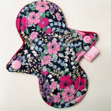 6" Light Flow | Reusable Cloth | Period Pad | Pink Flowers on Navy Cotton