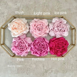 Pink flower choker necklace with layered fabric rose blooms on elastic band