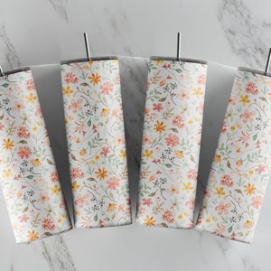 Dainty wildflower sublimation tumbler templates on tapered cups, orange and red flowers