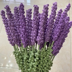 Lavender artificial flower bouquet with purple blooms and green stems, hand-hook style
