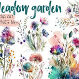 Meadow Flowers, Floral Clipart, Spring Design Png, Spring Flowers, Watercolor Flowers, Wildflower Meadow, Garden Digital Art