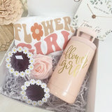 Flower girl proposal gift box- will you be my flower retro flower girl shirt- petal patrol toddler sippy cup- daisy sunglasses necklace