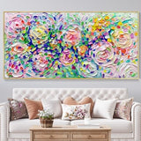 Colorful Boho Art Blooming Flowers Canvas Texture Oil Painting Modern Hand Painted Knife Painting Spring Decor Flower Decor Christmas Gift