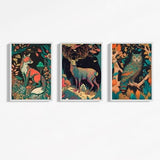 3 Piece Woodland Digital Art Prints - Fox, Deer, Owl - Wall Art, Colorful, Bold, Digital Print, Woodland Forest, Instant Delivery