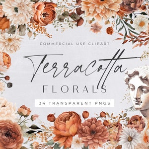 Terracotta floral clipart pack cover with orange, brown and cream autumn flowers and leaves
