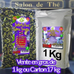 1 kg bag of dried butterfly pea tea, whole blue-purple flowers