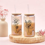 Personalized Name Cup with Birth Flower Iced Coffee Cup Gifts for Her Glass Tumbler Mother Day Gifts Birthday Gifts Wedding Gifts Glass Cup
