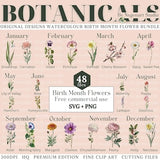Birth Month Flowers SVG PNG Bundle, Watercolor Birthmonth Flowers, Birth Flowers Bouquets, Family Birthmonth Flowers, Floral Clipart