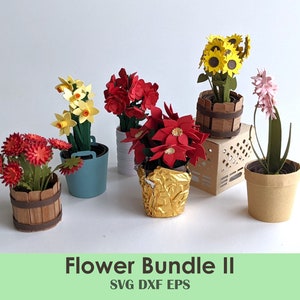 Mini paper flower SVG bundle with multiple potted rolled mini flowers, various colors