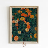Orange Flower Print, Vintage Floral Painting, Antique Flower Garden, Eclectic Wall Gallery Print, Vibrant Aesthetic, Bright Flowers Wall Art