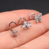 3Pieces 20G Butterfly Flower Nose Screws Ring/S-Shaped Nose Studs/Nose Ring/Nose Jewelry/Nose Piercing/Nostril Jewelry/Tiny Gold Nose Studs