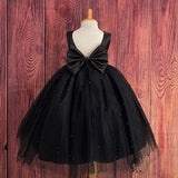 Black Pearl Tulle V-Back Ankle Length Flower Girl Wedding Elegant Summer Birthday Ball Gown Pageant Infant Toddler Junior Girl Dress