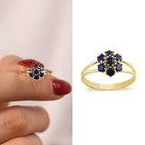 14k Gold Sapphire Hexagon Flower Ring | Handmade Jewelry, September Birthstone, jewelry set, Spiritual Healing Gemstone, Birthday Gift