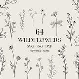 Wildflowers Svg, Wildflower Bundle, Minimalist Flowers Png, Commercial Use Clipart