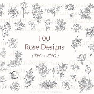 Seamless line-art rose floral pattern with multiple outlined blooms and leaves
