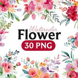 Flowers PNG, Watercolor Flower Clipart, Pink Flowers Bundle Illustrations, Instant Download, Digital Png