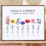 Personalized Nanas Garden Gift, Custom Family Printable Gift, Floral Bouquet, Birth Month Flowers Print, Gift For Nanny, Family Portrait Art